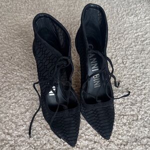 Gianni Bini Black Mesh Lace-Up Heels